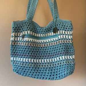 The SAK Blue and White Crochet Shoulder Bag